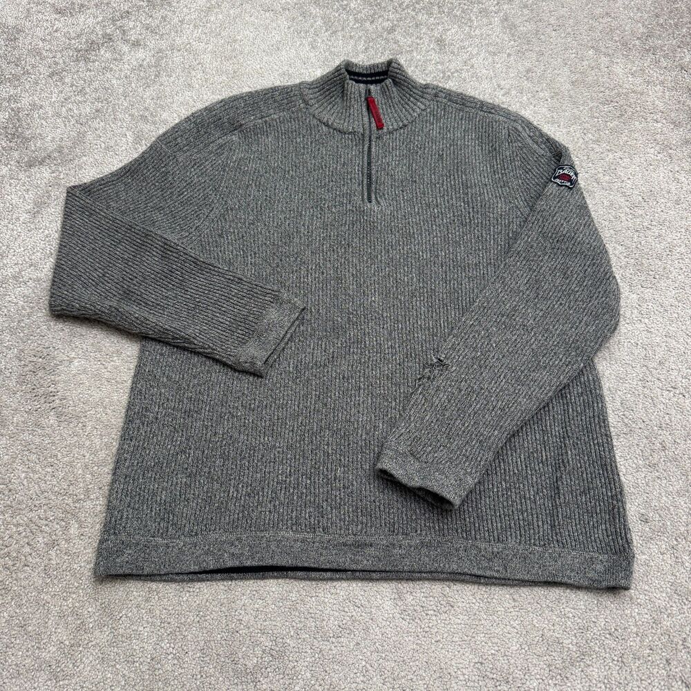 Eddie Bauer Sport Shop Ribbed Knit 1/4 Zip Sweater Jacket Mens L Gray Pullover